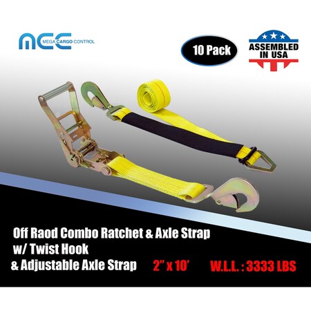 Tie 4 Safe Axle Ratchet Tie Down Strap w/ Snap Hook Race Car Hauler Trailer Flatbed, 10PK RT42-10-Y-C-10